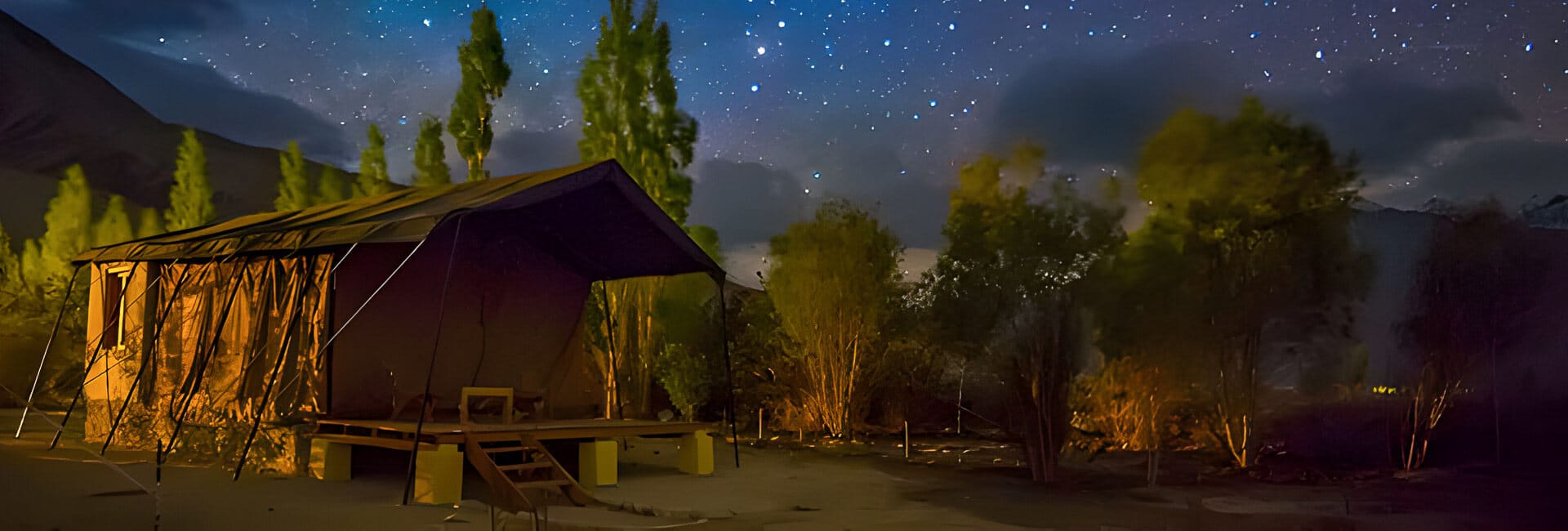 Nubra Eco Lodge in the Nubra Valley, Ladakh India (At night)